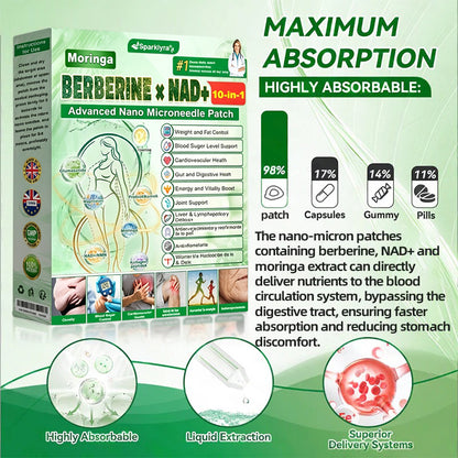 Sparklyra® Moringa &Berberine x NAD+ 10-in-1 Advanced Nano-Micro-needle Patch👩‍⚕️  (Just once a day, visible results in 7 days)  ✅ For obesity, sagging skin, diabetes and more.
