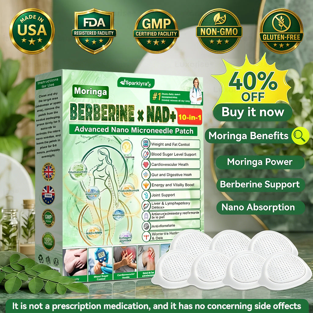 Sparklyra® Moringa &Berberine x NAD+ 10-in-1 Advanced Nano-Micro-needle Patch👩‍⚕️  (Just once a day, visible results in 7 days)  ✅ For obesity, sagging skin, diabetes and more.